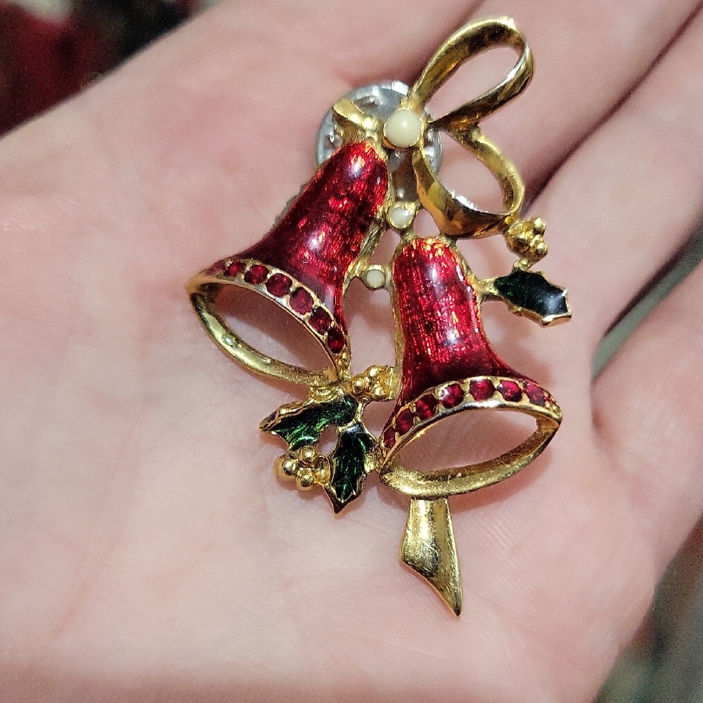 Elegant Gold and Red Bell Brooch